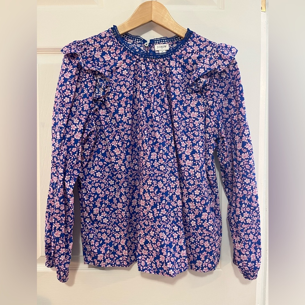 J Crew Factory Ruffle Shoulder Long-sleeve Top